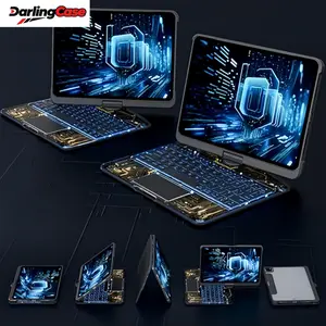 DarlingCase Transparent Cyberpunk iPad Keyboard Case - 7-Color Backlight, 360° Rotating Stand - Compatible with iPad Air 11” (M3 2025/M2 2024), Air 5/4 (10.9”), & iPad Pro 11” Gaming Smart Portable Durability