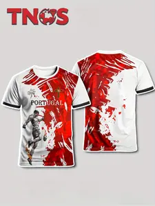 Latest Outdoor Sports Football Jersey Portugal Men's Uniform Soccer Shirt, European Youth Round Neck Sportswear, Casual Fitted Short Sleeve Top