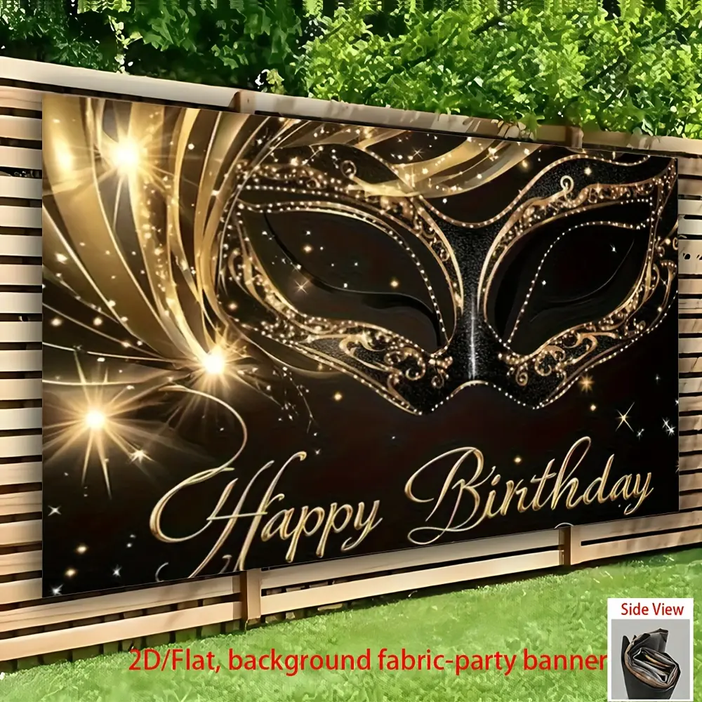 1pc Black-Golden Polyester Glam 2D/Flat Durable Soft LED Light Cordless Wireless Masquerade Mask Accessories, No-Electricity-Needed Home Supplies for Birthday Party Banner & Event Backdrop Decor
