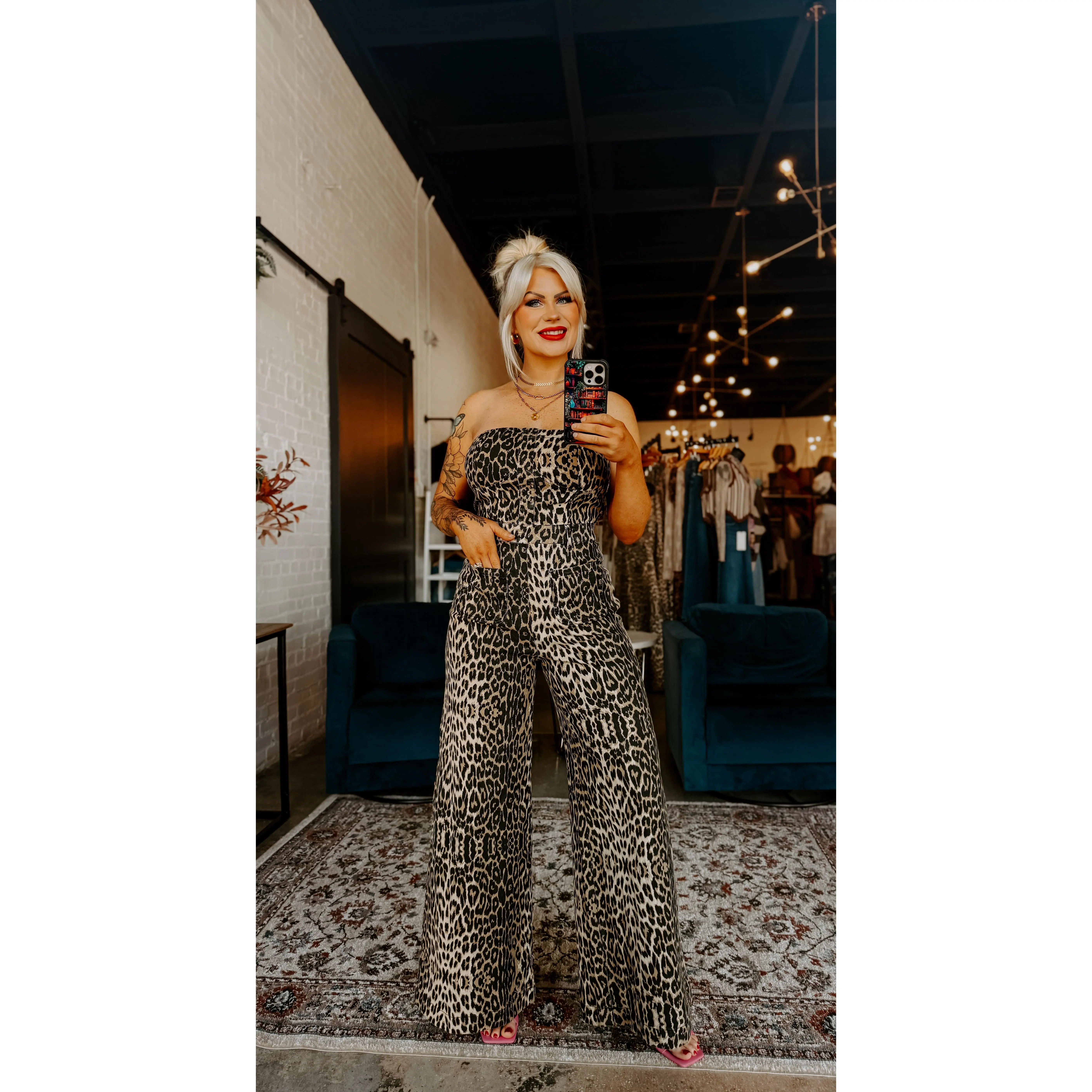 Leopard Denim Jumpsuit