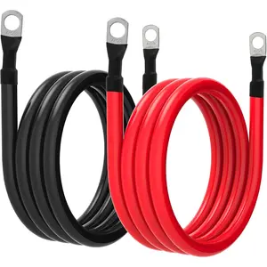 4 AWG Battery Cable 4AWG Gauge Pure Copper Battery Inverter Cables with 3/8 in Lugs Both Ends Power Inverter Wire Set for Automotive Solar Marine Boat RV Car Motorcycle Red and Black (6ft)