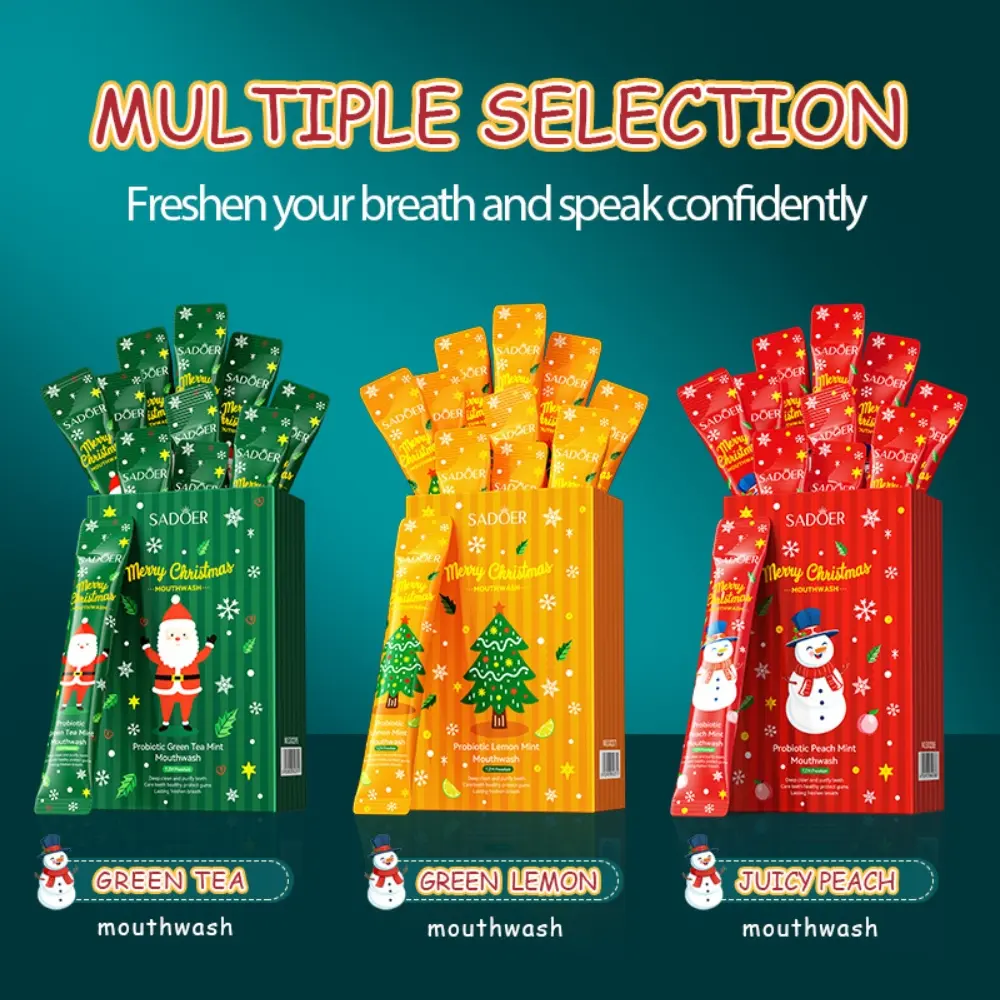 Christmas Probiotic Mouthwash Sadoer Lemon Mint Fresh Breath Daily Cleaning Oral Care, Refreshing Dental Hygiene Solution