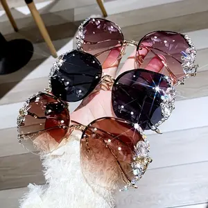 2pcs of Stylish Rhinestone Glasses for Women, Featuring Frameless, Edgy, And Curved Leg Designs.