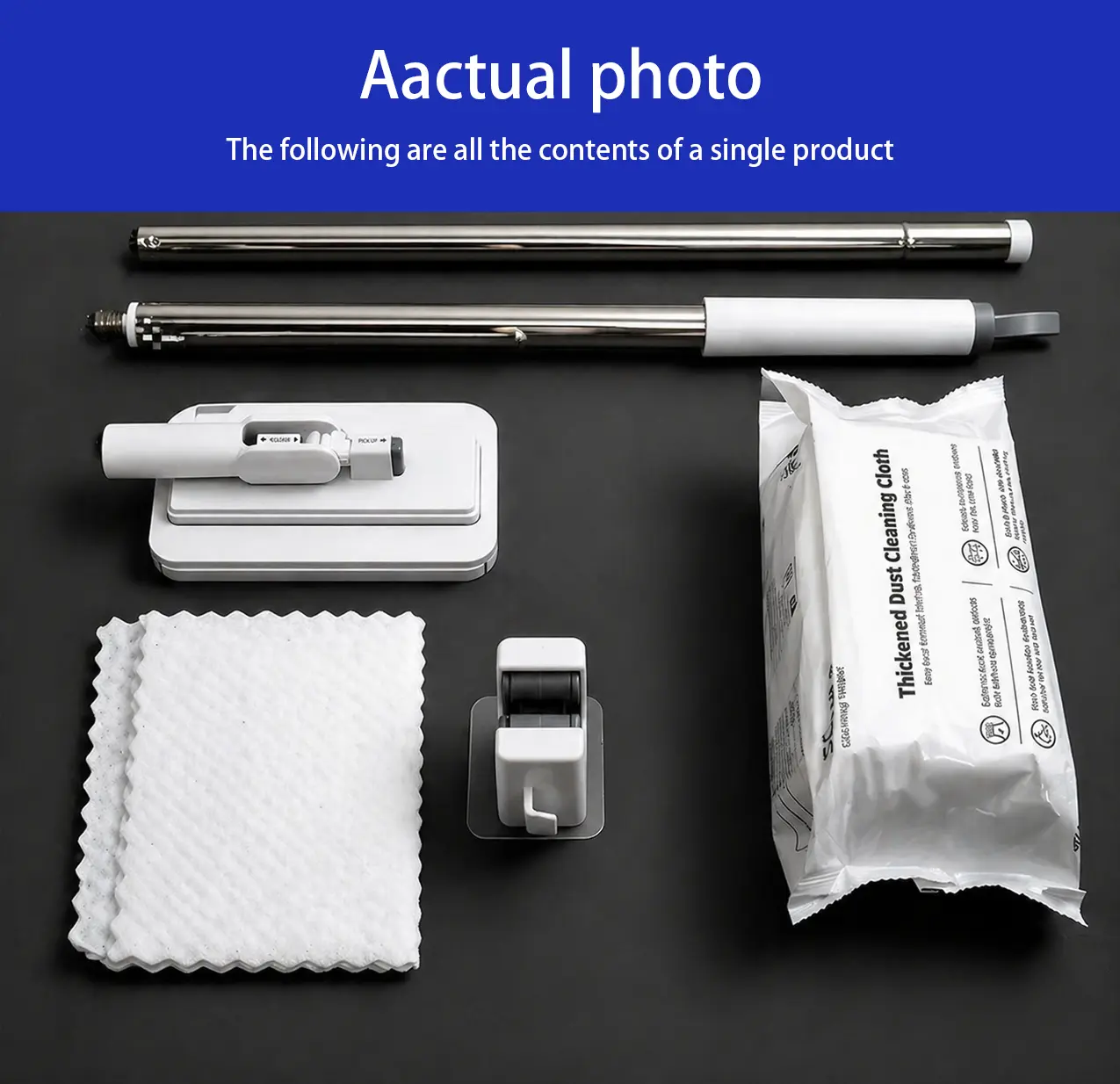 Lightweight Plastic-Silicone Hands-Free Mop with 20 Disposable Cleaning Cloths - No Bucket, No Bending, Dry & Wet Use for Floors, Glass, Pet Hair, Aluminium