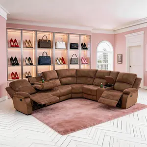 Luxury Sofa Brown Pineapple Fabric Living Room 3-Piece Intelligent Recliner Sofa Set - Retro Design for Modern Comfort & Cozy Seating Recliner Chair