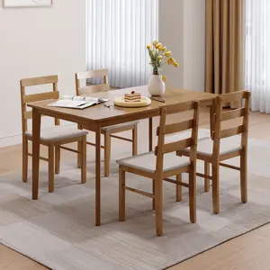 5-Piece Dining Set for the Home, Wooden Dining Table Set for 4, Dining Room, Kitchen Table and Chair Set of 4, Space-Saving Dining Set with Padded Seats, Kitchen, Compact for Apartments, Homes, and Small Dining Rooms