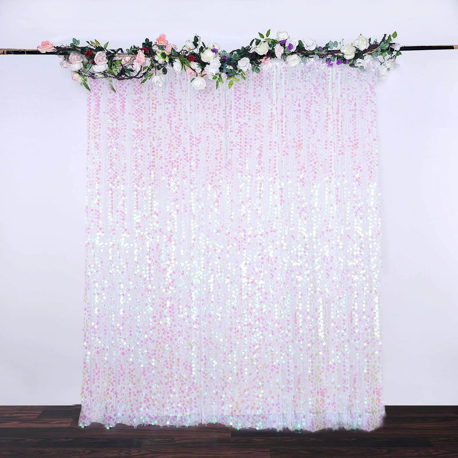 Iridescent Big Payette Sequin Backdrop Drape Curtain - 8ftx8ft Shimmer Wall, Party Decor, Sequin Panels for Wedding Photo Booth Event Divider, Shimmer Wall Backdrop