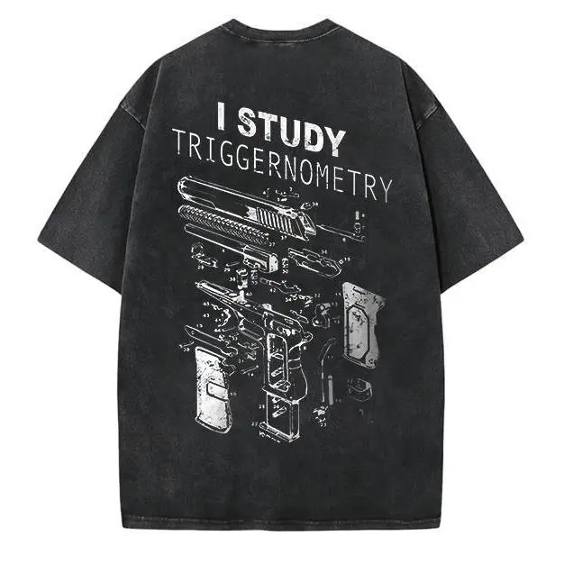Men's Custom Made Short-Sleeve Round Neck Solid Seamless Washed Cotton Triggernometry Graphic T-Shirt - Soft Smooth 2A Gun Enthusiast Menswear Top, All-Seasons Casual Streetwear T-Shirt