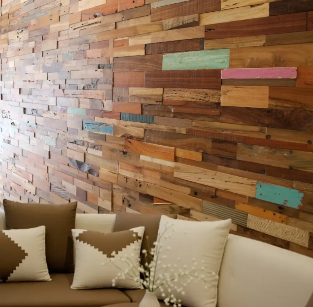 HomeRoots 617481 Brown & Rustic Patina 3D Embossed Teak Reclaimed Wood Decorative Wall Panels, Living Room Decor, Furniture Living Room, Sofas Living Room