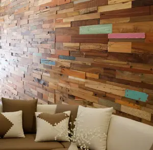 HomeRoots 617481 Brown & Rustic Patina 3D Embossed Teak Reclaimed Wood Decorative Wall Panels, Living Room Decor, Furniture Living Room, Sofas Living Room