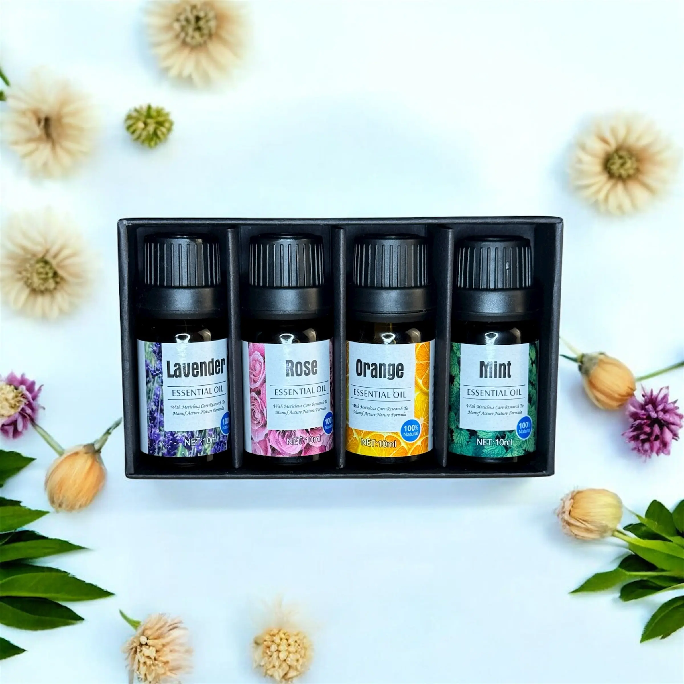4-Piece Essential Oils Kit,  water-soluble aromatherapy Perfect for diffusers, humidifiers, home fragrance, perfume creation, candle making, and soap making.