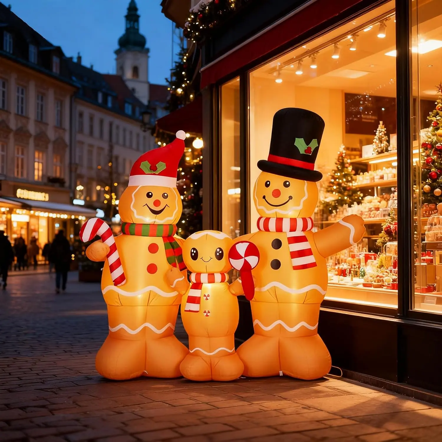 6.3ft Christmas Inflatables, Gingerbread Man Family Inflatable Christmas Yard Decoration LED Lights Built in Blower Stakes & Tethers Outdoor Porch Lawn Yard