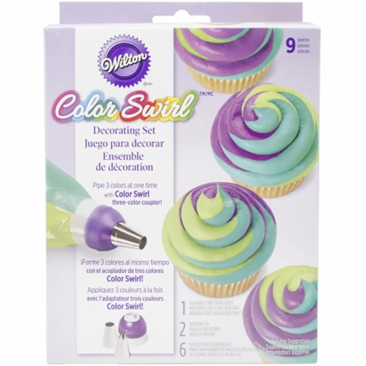 Wilton 153125 Disposable Tri-Color Coupler Decorating Set, Kitchen Bakeware Decorating Tool, Pack of 3