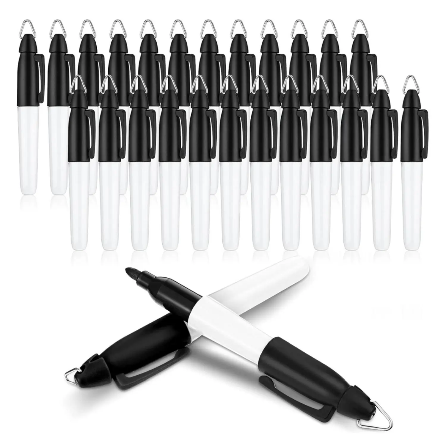 24-Piece Clip-On Mini Permanent Markers with 9.2 cm (3.6 inches) Golf Keychain Clips, Medium Tip Ink Pens for Home Improvement Supplies, Birthday/Graduation/Father's Day Gifts for Teachers