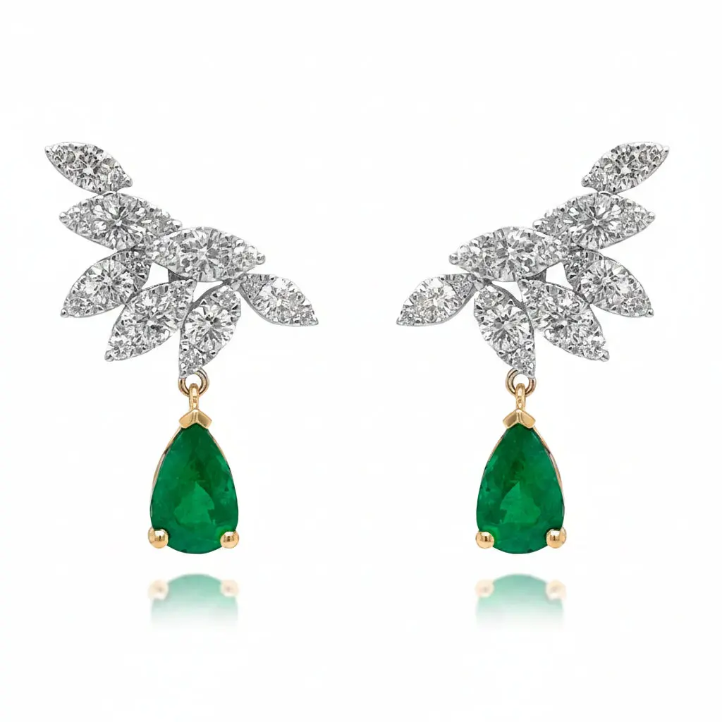 Look-At-Me Pear Emerald & Diamond Drop Earrings – 18k Gold