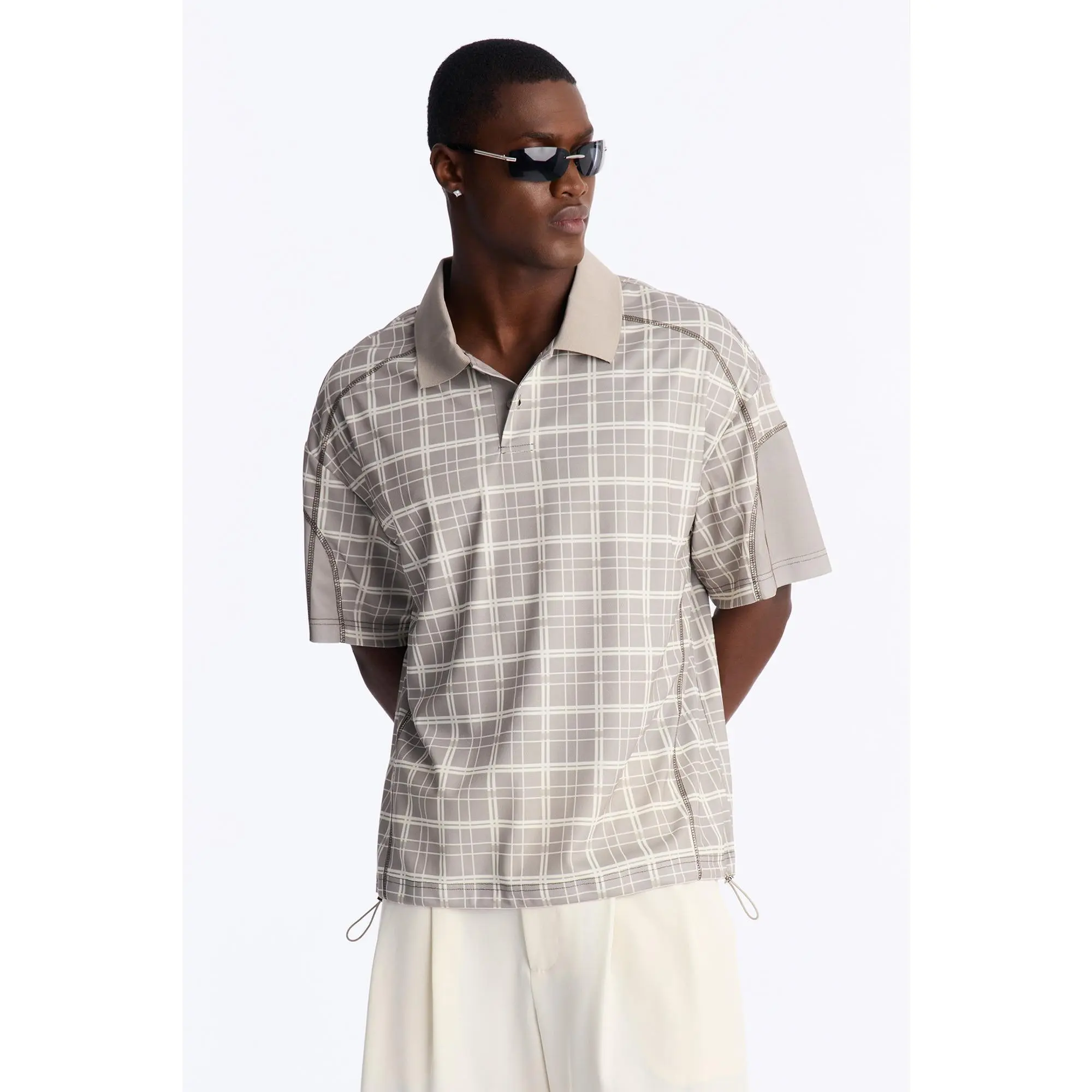 Downtown Plaid Relaxed Johnny Collar Polo - Sage