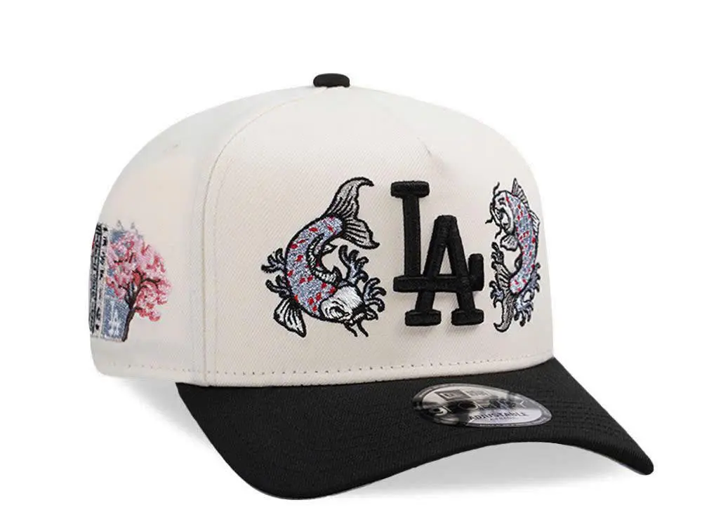 LA Embroidered Koi Fish Baseball Cap | Adjustable Curved Brim Snapback Hat | Japanese Streetwear Unisex Fashion Cap