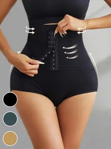 1 Count Women's Solid Color Accents Elevated Waistband Short, Tummy Control High Stretch Shapewear Briefs, Rear Lifting and Abdominal Support Bottoms, Comfort Fit Panty with Adjustable Hooks, Perfect For Daily Wear