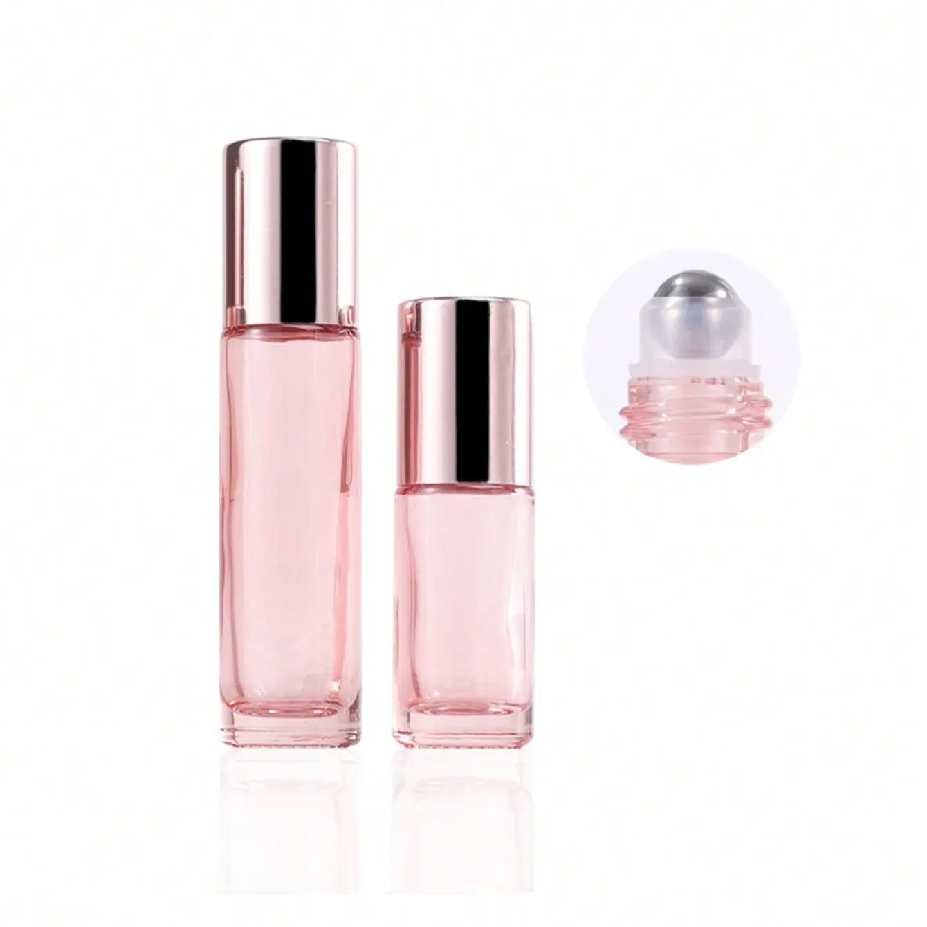 Rose Gold Glass Roller Ball Bottle, Essential Oil Bottle, Perfume Roller Ball Bottle, Travel Size, Reusable, Refillable Design, Stainless Steel Refillable, Stainless Steel Roll-On Cap, Scented Oil Bottles