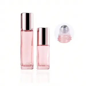Rose Gold Glass Roller Ball Bottle, Essential Oil Bottle, Perfume Roller Ball Bottle, Travel Size, Reusable, Stainless Steel Refillable, Stainless Steel Roll-On Cap
