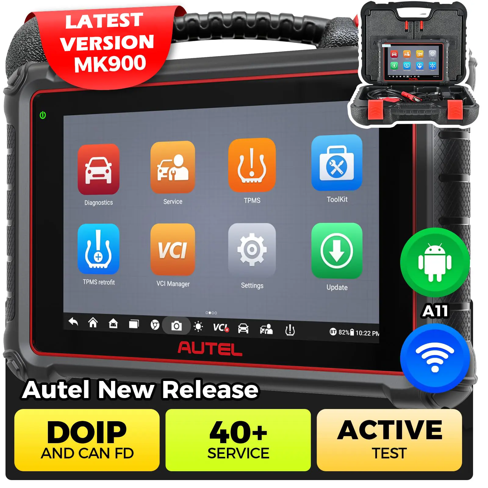 [SummerFinds]Autel MaxiCOM MK900 Scanner, 40+ Service, CAN-FD DOIP, 3K+ Active Test, Full Diagnose, WiFi Print, 11 OS, FCA SGW OBD2 Scanner fca autoauth engine  light car obd2 system diagnostic Bidirectional Automotive Programming Tool