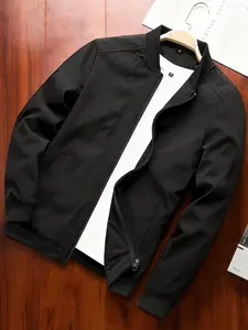 Men's Autumn Winter Ribbed Collar Jacket Casual Sports Streetwear Trendy Brand Outerwear with Hood Zipper Closure & Pocket Design Perfect Gift for Husband or Boyfriend Menswear