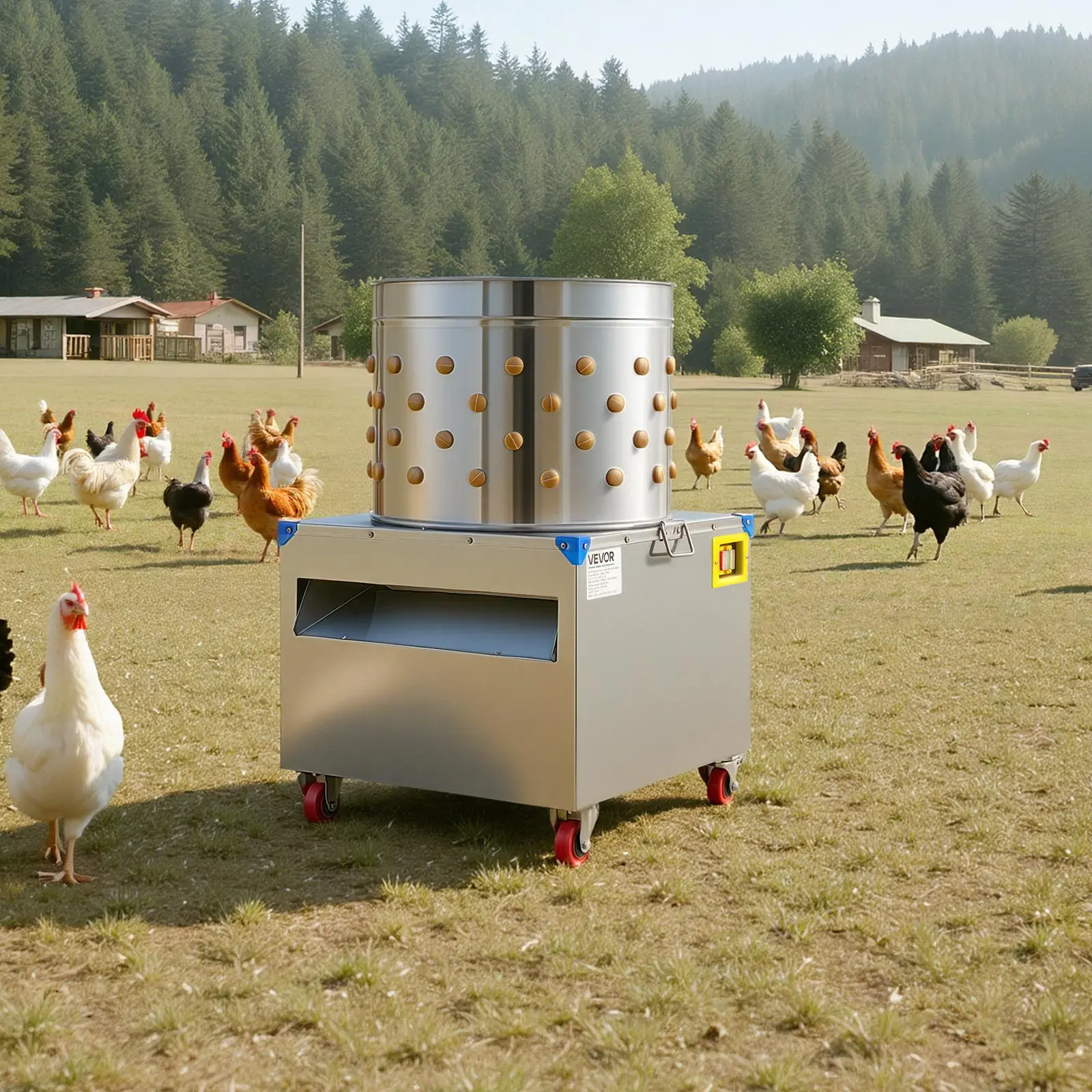 【SummerFinds】VEVOR Chicken Plucker Machine, 19.7 in Drum, 2HP & 275RPM Electric Chicken Plucking Machine with 106 Soft Fingers & Transport Wheels, Stainless Steel Feather Remover for Processing 2-4 Chicks Once