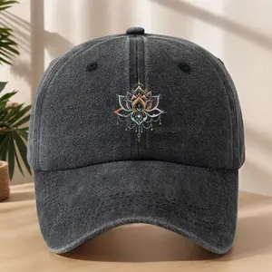 Vintage Washed Baseball Cap with Rainbow Lotus Print, Men's Low Profile Strapback Hat for Small to Medium Heads, Men's Snapback Hats
