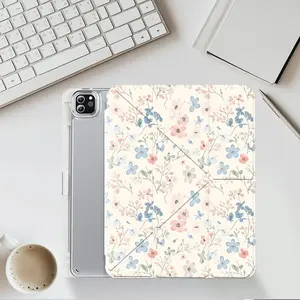 Pastel Floral Pattern iPad protective case, Tablet cover, iPad Tablet Accessories, transparent acrylic Y folding stand suitable for iPad models including 7.9/8.3/10.2/10.5/10.9/11/12.9 inch, all-round protection against scratches and impacts, great gift