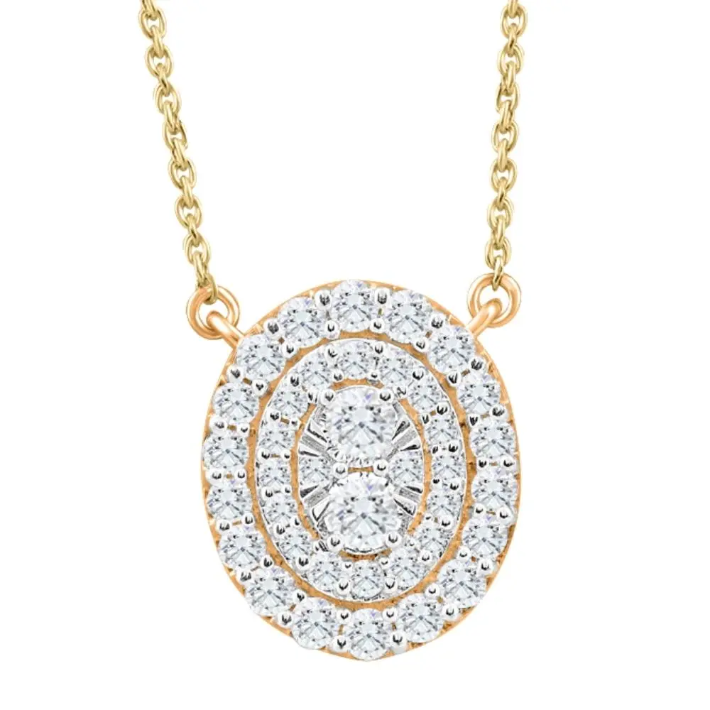.85Ct Oval Diamond Halo Pendant Women's Yellow Gold Necklace 14mm Tall Lab Grown