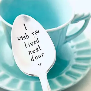 Engraved Spoon Set, Durable Metal Spoons for Dinner Coffee Dessert, Custom Engraving Unique Gift Idea, Best Friend Apartment Dorm Essentials, Stainless Steel Spoon Utensils