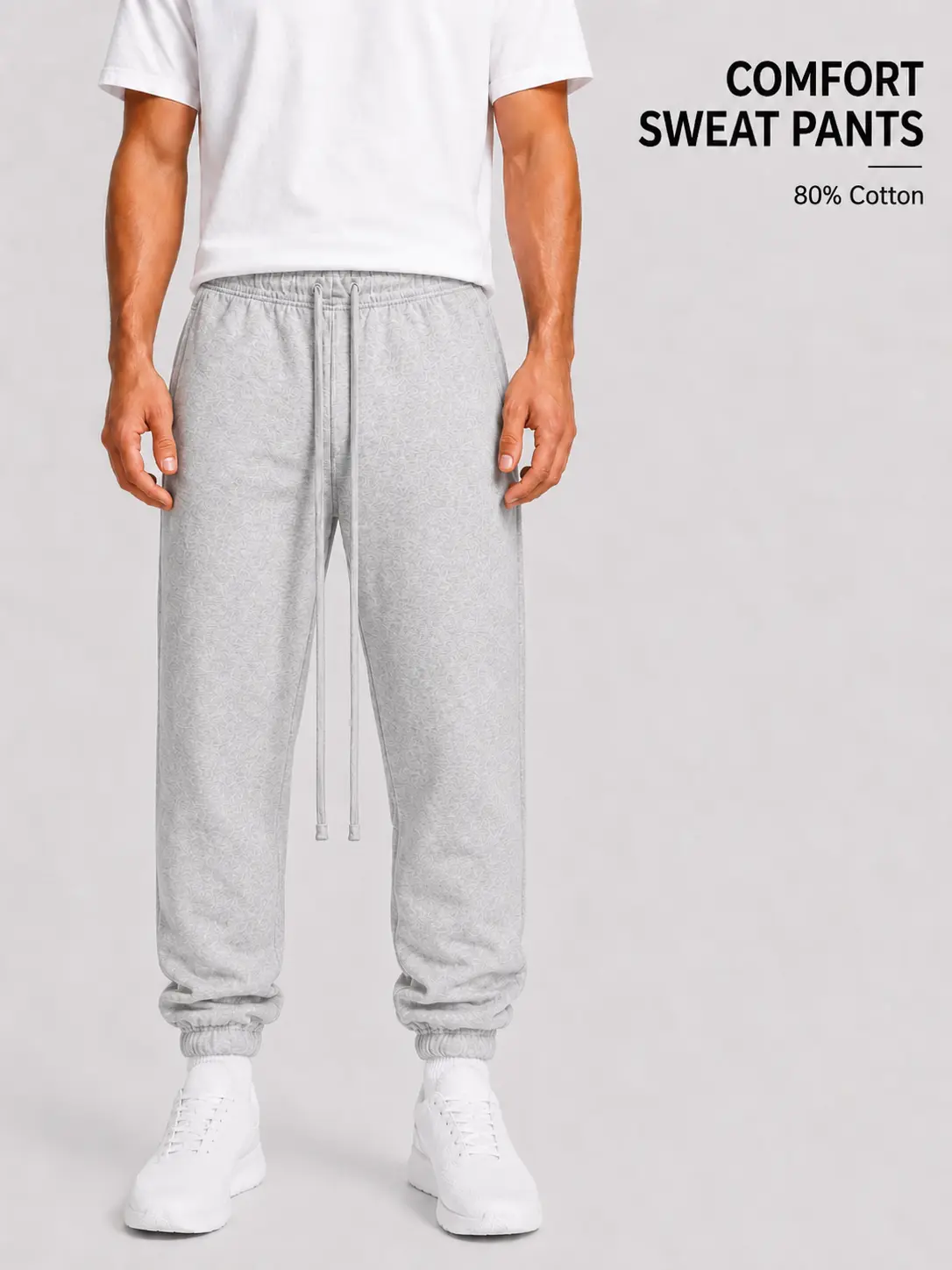 Menswear Adjustable Drawstring Sweatpants - Unisex Plain Light Gray Cuffed Oversized Fit, Elastic Waist, Casual Sportswear Pants for Daily Wear & Leisure Activities