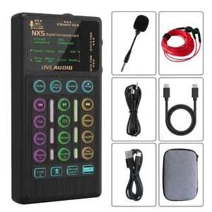 HOSABELY NX5 Small Handheld Digital Sound Card Kit - Portable Audio Interface Podcast Equipment Bundle for Computers, Office Use