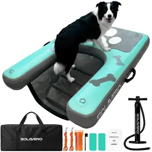 Dog Water Ramp for Pool, Boat & Lake, Inflatable Dog Dock Pup Plank Pool Ladder Up to 200 lbs, Safe & Easy Access Floating Ramp Steps for Pets with Anti-Slip EVA, Green,Blue,Orange