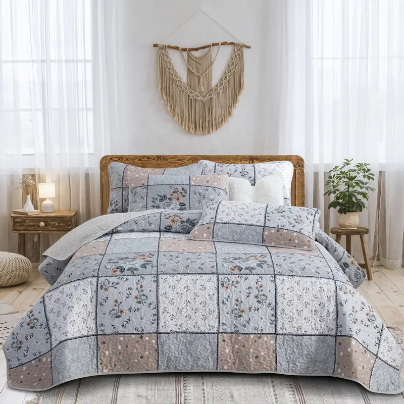 MarryLane 5pcs Boho Style Quilt Bedspread Sets, Lightweight, Ultra Soft BedSpreads Coverlets Quilt Bedding Set with 4 Pillow Shams for All Seasons