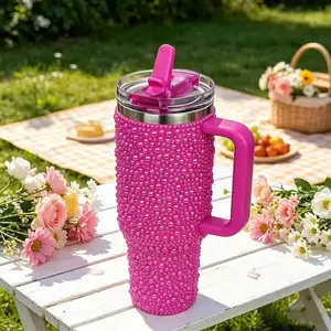 40oz Diamond Pearl Tumbler – 304 Stainless Steel Double Wall Vacuum Car Cup, Leakproof Straw Lid, 12h Cold 6h Hot, US Local Warehouse