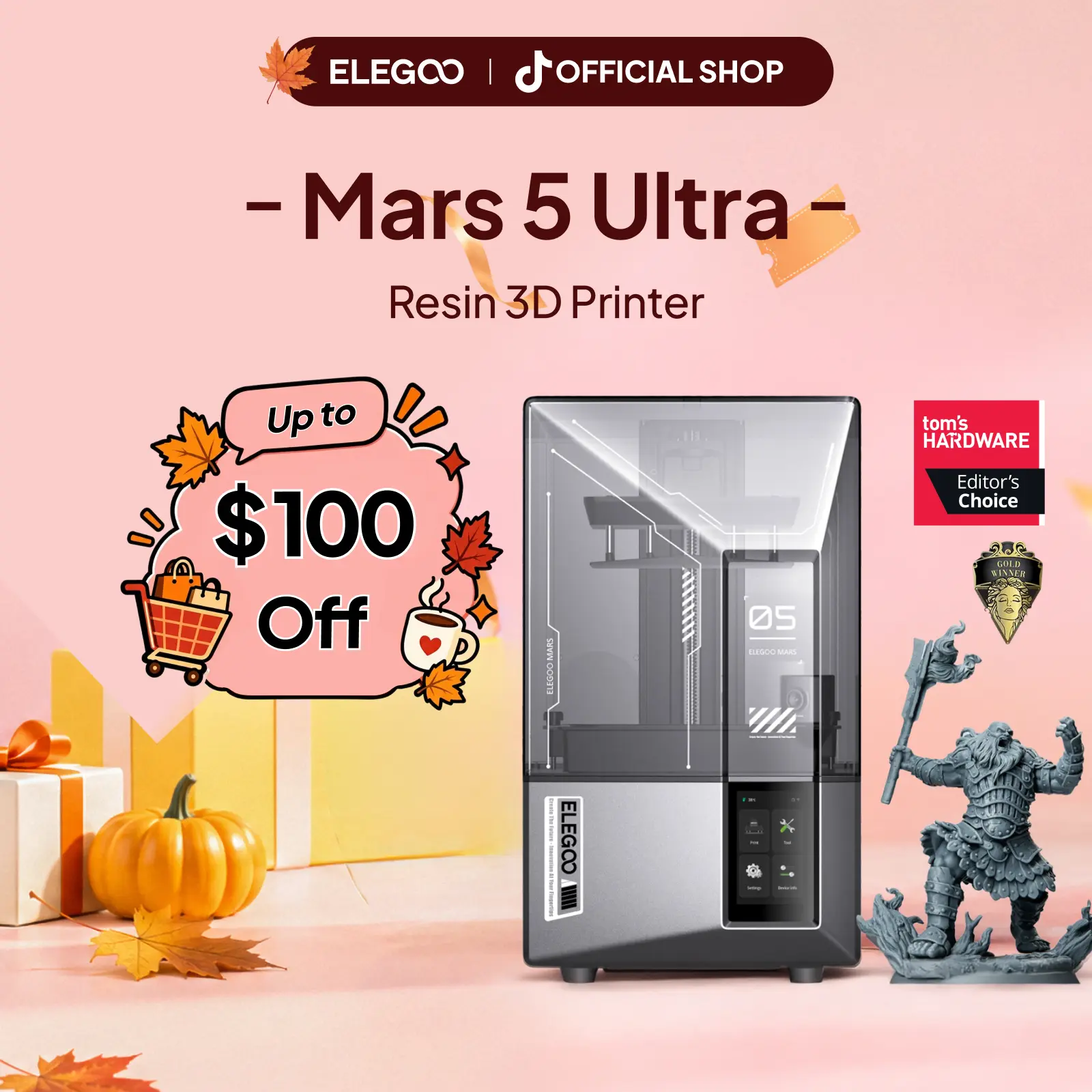 ELEGOO Mars 5 Ultra Resin 3D Printer with 7" 9K Mono LCD, 150mm/h High Speed Printing, Smart Automatic Leveling, Intelligent Detection, WiFi-Transfer, Printing Size of 6.04 × 3.06 × 6.49 inch,back to school,back to school haul