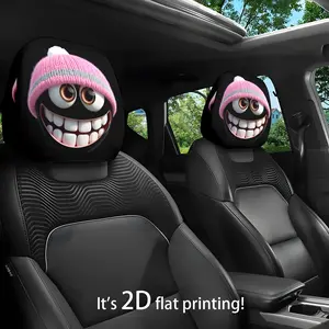Cute Hat Car Headrest Cover, Fun Face Print Neck Pillow Protector, All-Season Vehicle Interior Accessories, Car Interior Decoration, Gift for Drivers, Car Interior Accessory