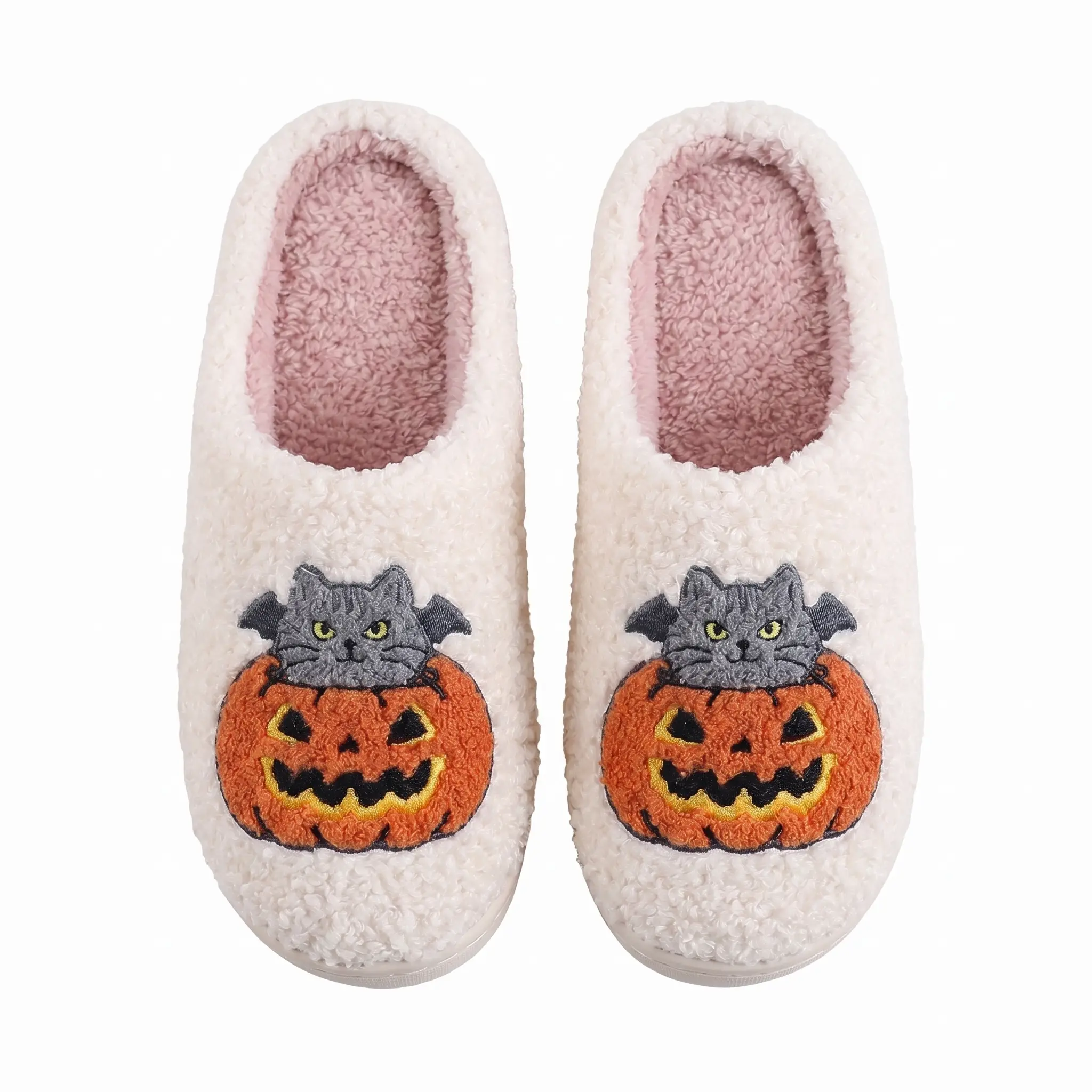 Unisex Faux Fur Slides, Halloween Pumpkin Skull Plush Slippers with an Anti-Slip Durable Rubber Sole, Comfy House Shoes for Daily Use, Anti Slip Women's Fashion Slippers, Durable Rubber For Daily Use halloween slipper