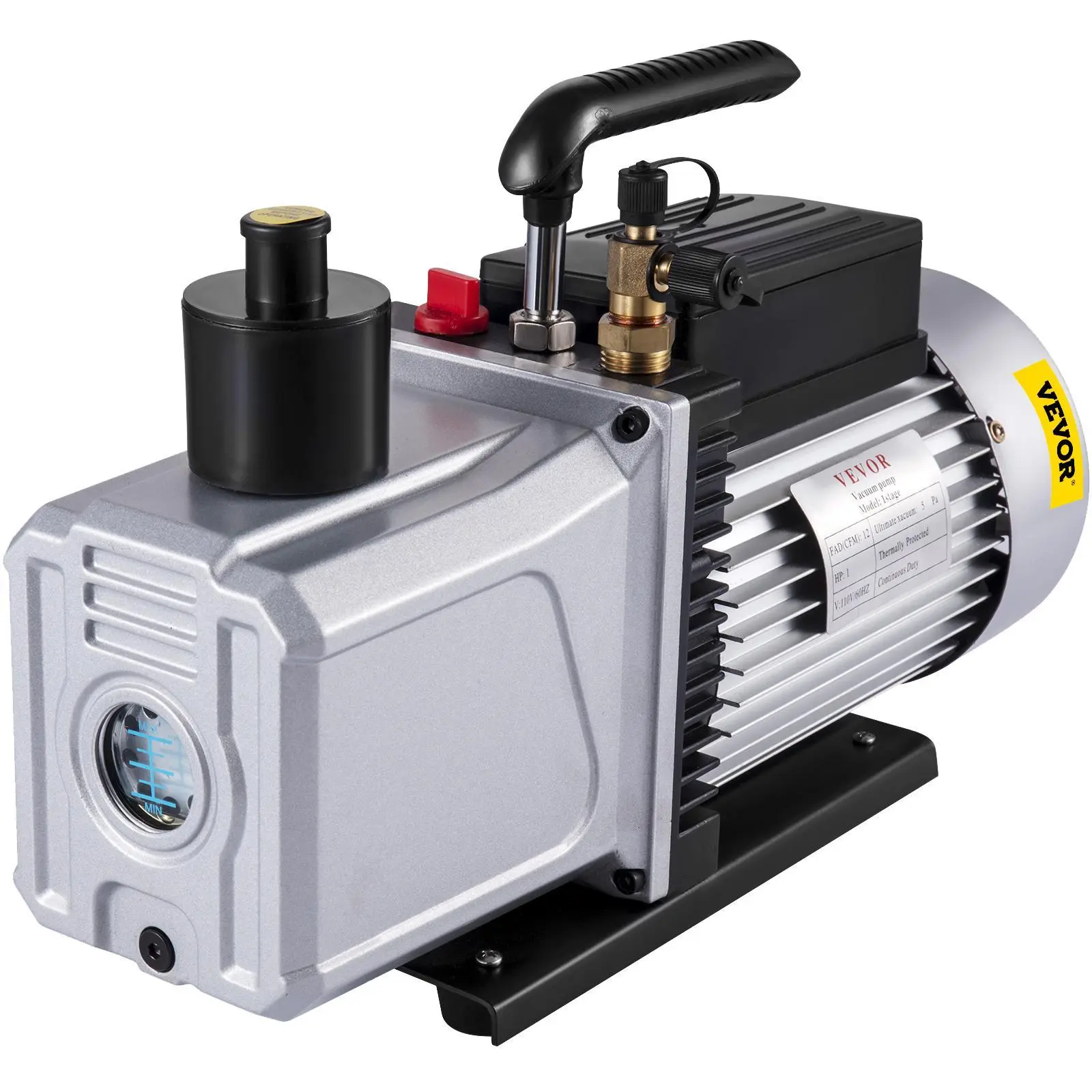 【summerfinds】VEVOR Vacuum Pump 12CFM 1 HP Single Stage Air Conditioning Vacuum Pump 110V 5PA Ultimate Vacuum Refrigerant HVAC Air Tool Rotary Vane Vacuum Pump for Automobile Vacuum Evacuation (1-Stage, 12CFM)