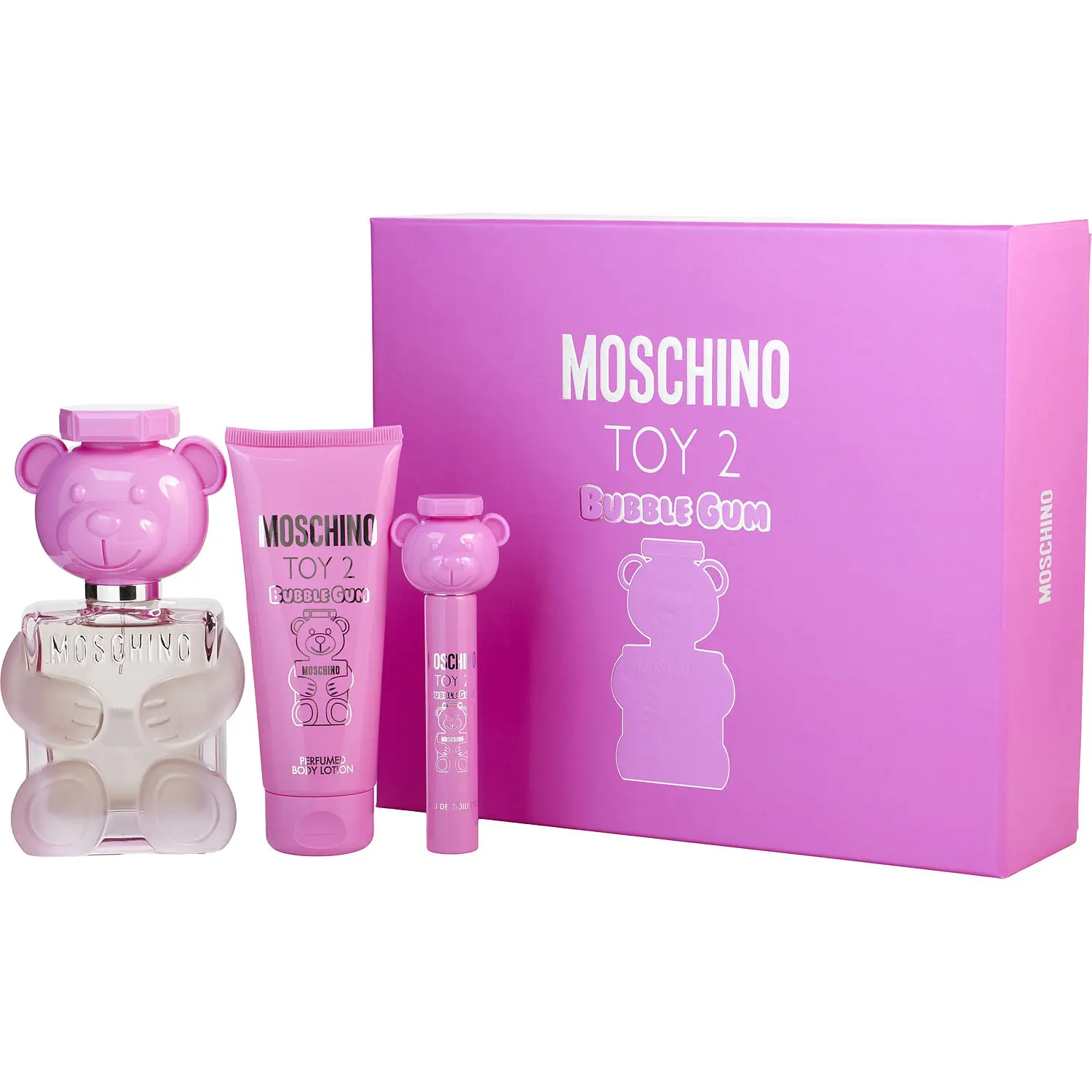 Moschino Toy 2 Bubble Gum Set-Edt Spray 3.4 Oz & Body Lotion 3.4 Oz & Edt Spray 0.33 Oz Mini For Unisex