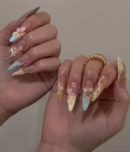 Sunset Bloom Press On Nails | Pastel 3D Flower Nail Art | Seashell Inspired Nails | Romantic Spring Press Ons | Handmade Beach Nails