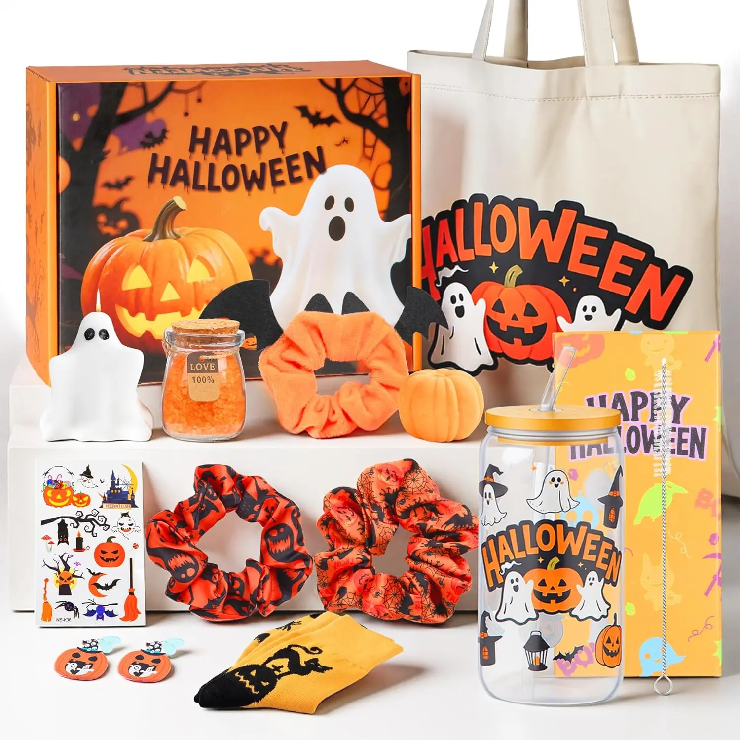 11-Piece Halloween Boo Basket Gift Set for Women & Girls – Ghost-Themed Gifts, Cup, Socks & Fun Accessories