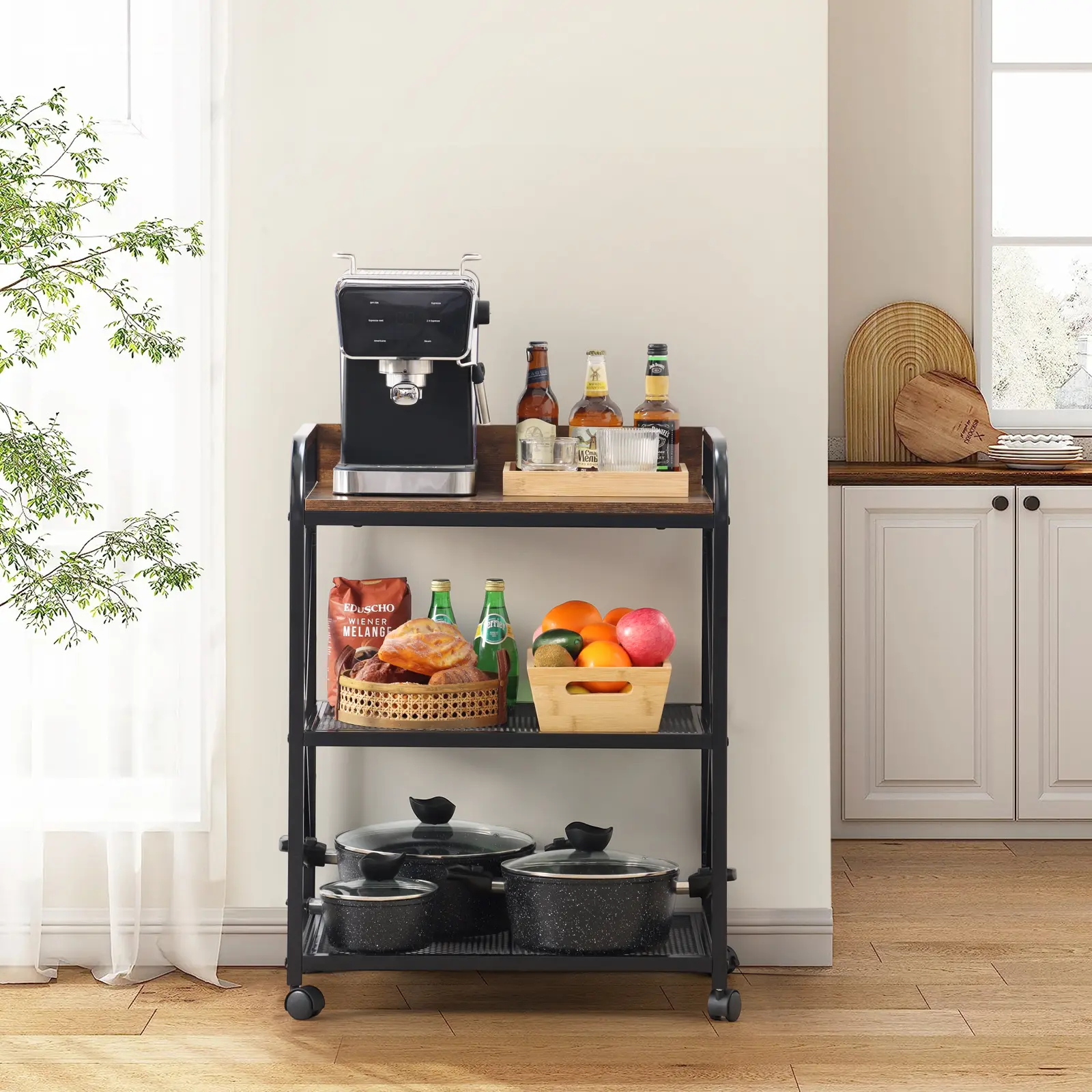 Rolling Kitchen Microwave Cart, 3 Tier Microwave Table Stand with Storage Shelves, Kitchen Utility Carts on Lockable Wheels,Coffee Cart Shelf Rack Organizer