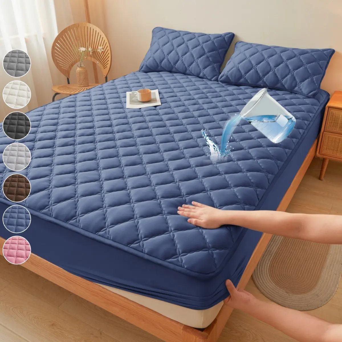 Premium 2/3PCS Waterproof Quilted Mattress Protector Set, Deep Pocket Fitted Sheet/Mattress Cover, Soft Noiseless Breathable Stain Resistant, with Pillowcases, Machine Washable, Waterproof Mattress Pad, Bed Protector Waterproof