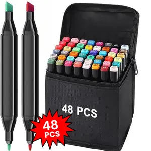 48 Set Dual Tips Alcohol Markers, Dual Tips Alcohol, Markers Set with Base, Permanent Sketch Marker Set for Kids Adults Painting, Coloring