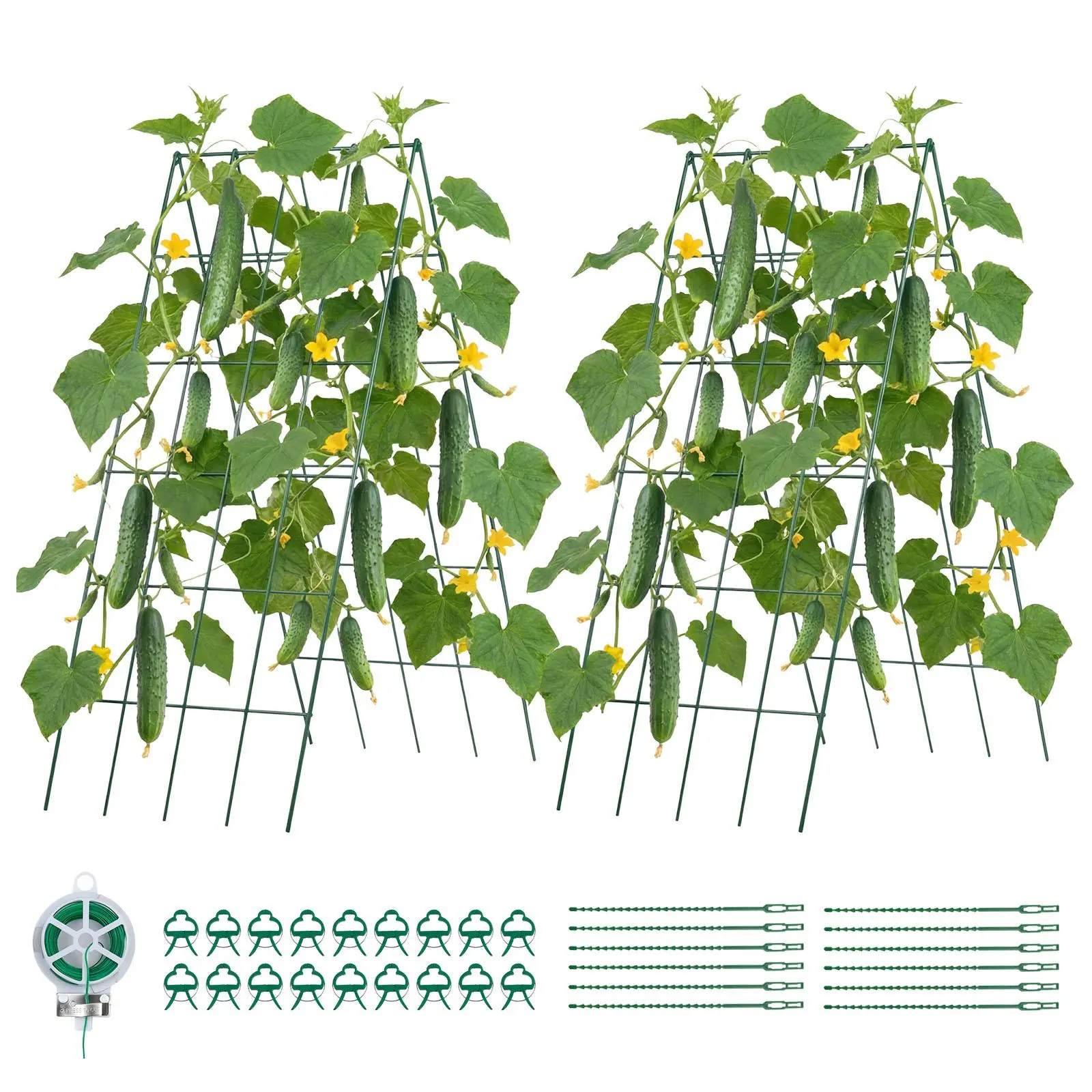 【SummerFinds】VEVOR Cucumber Trellis 4 Pack, A-Frame Garden Trellises for Raised Bed, Metal Rustproof Coating Plant Support for Vine, Climbing Plants, Peas, Beans, Zucchini, Tomato, Flower (38.98 x 15.75 in x 4PCS)