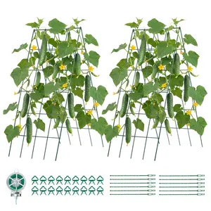 【SummerFinds】VEVOR Cucumber Trellis 4 Pack, A-Frame Garden Trellises for Raised Bed, Metal Rustproof Coating Plant Support for Vine, Climbing Plants, Peas, Beans, Zucchini, Tomato, Flower (38.98 x 15.75 in x 4PCS)