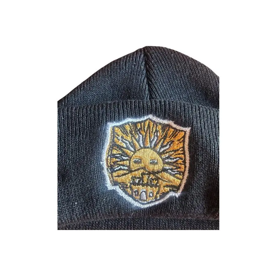 Embroidered Beanie – Golden Dawn & Black Bulls Design