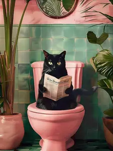 Funny Black Cat Toilet Square Diamond Painting Kit - Cute Bathroom Decor, Full Drill Rhinestone Art